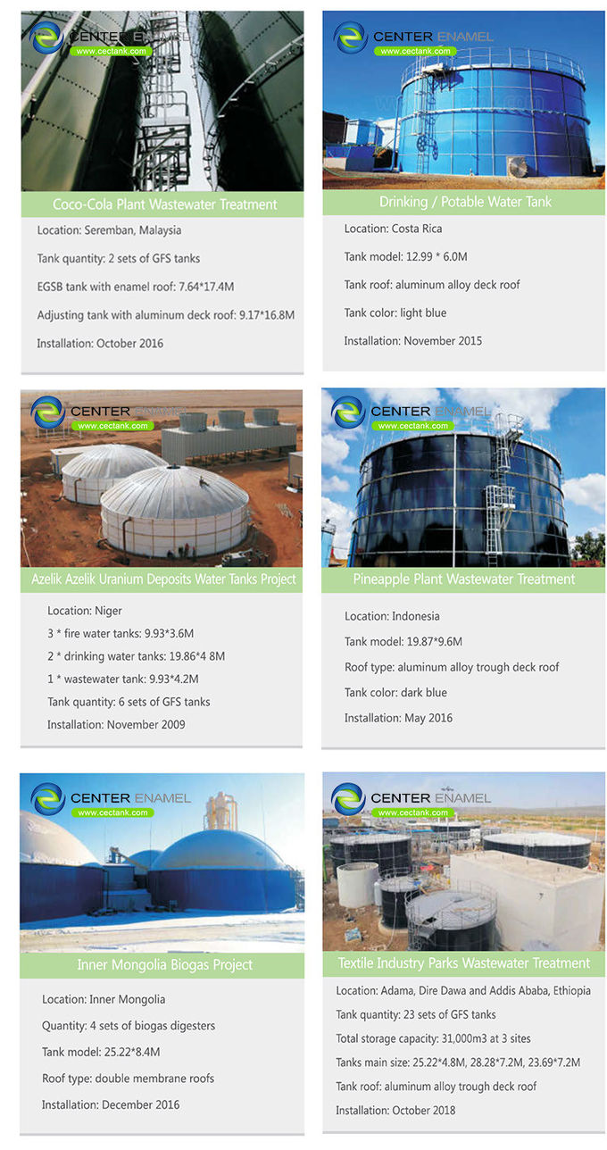 Cam kaplı çelik endüstriyel sıvı depolama tankları AWWA D103-09 EN / ISO28765 2011 0